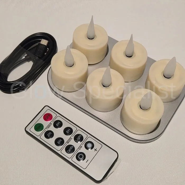 MovinFlame RECHARGEABLE TEA LIGHTS - 6 PIECES - MOVINFLAME - IVORY