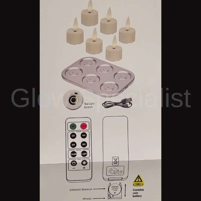 MovinFlame RECHARGEABLE TEA LIGHTS - 6 PIECES - MOVINFLAME - IVORY