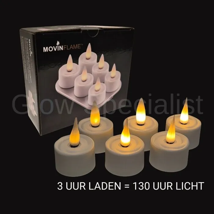 MovinFlame OPLAADBARE THEELICHTEN - 6 STUKS - MOVINFLAME - WIT