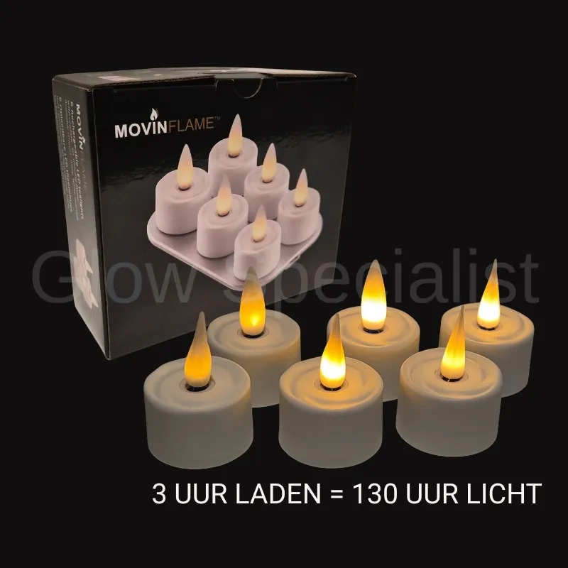MovinFlame OPLAADBARE THEELICHTEN - 6 STUKS - MOVINFLAME - WIT