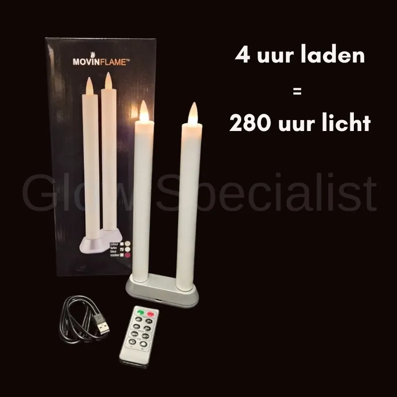MovinFlame MOVINFLAME DINNER CANDLES - 2 PCS - RECHARGEABLE - WITH REMOTE CONTROL - WHITE