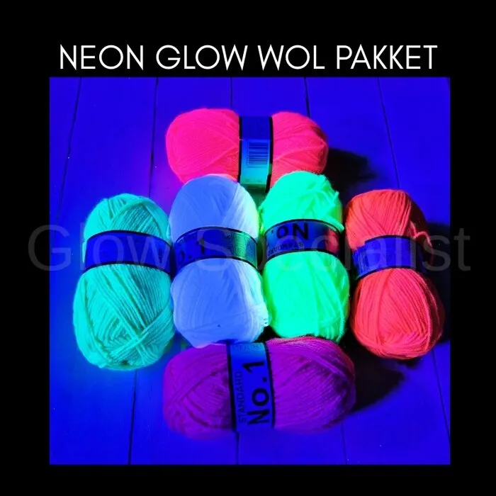 UV / BLACKLIGHT NEON GLOW WOOL PACKAGE - 6 COLOURS