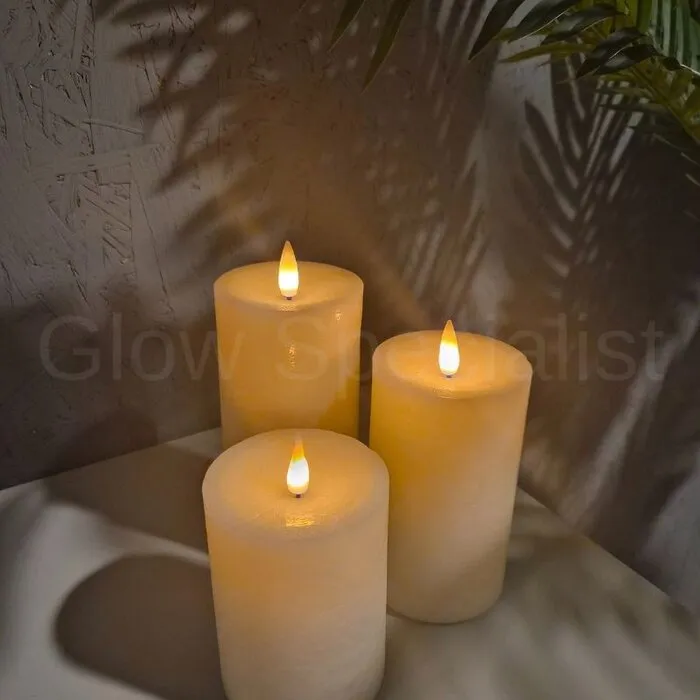 MovinFlame MOVINFLAME PILLAR CANDLES - 3 PIECES - RECHARGEABLE - WITH REMOTE CONTROL - IVORY