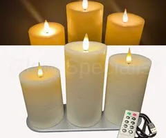 MovinFlame MOVINFLAME PILLAR CANDLES - 3 PIECES - RECHARGEABLE - WITH REMOTE CONTROL - IVORY
