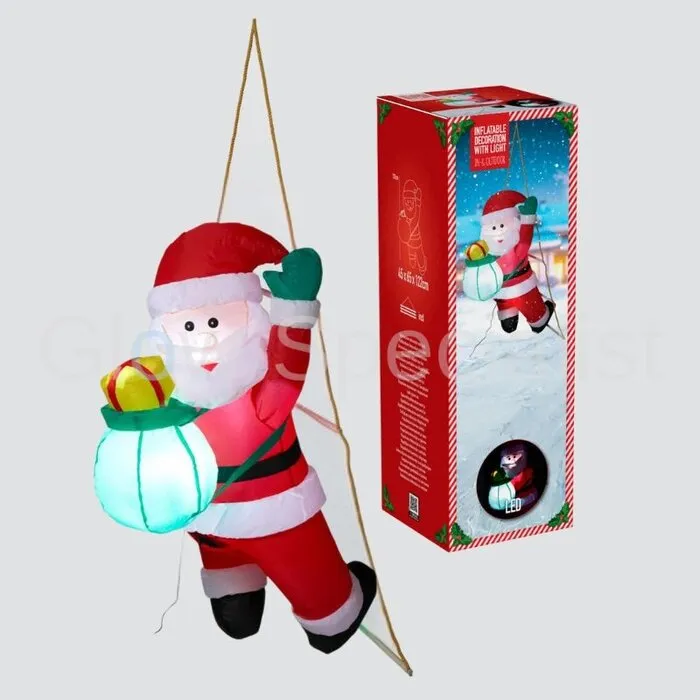 KLIMMENDE KERSTMAN - OPBLAASBAAR MET VERLICHTING - 122 CM