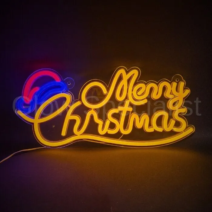 LED NEON SIGN - CHRISTMAS TEXT -  MERRY CHRISTMAS - GEEL