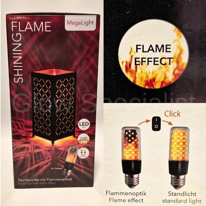 TAFELLAMP - SHINING FLAME - DUO FUNCTIE - LED - LAMP OF VLAM EFFECT - 30 CM