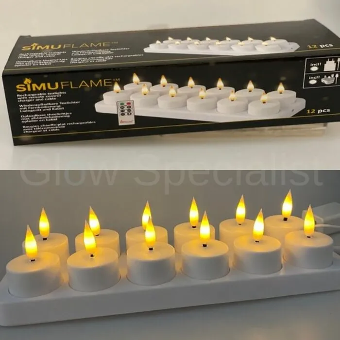 Simuflame SIMUFLAME 12 RECHARGEABLE LED TEA LIGHTS - INCL. CHARGER - WHITE