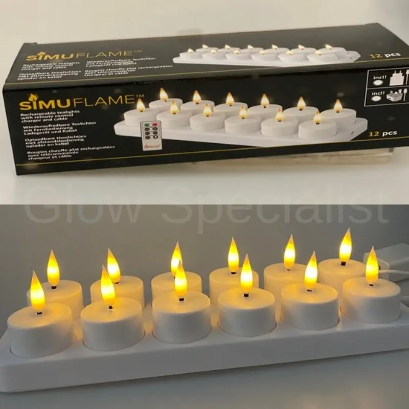 Simuflame SIMUFLAME 12 RECHARGEABLE LED TEA LIGHTS - INCL. CHARGER - WHITE
