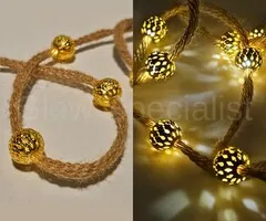 LED TOUW MET GOUDEN BOLLETJES - WW - 20 LEDS - MET TIMER