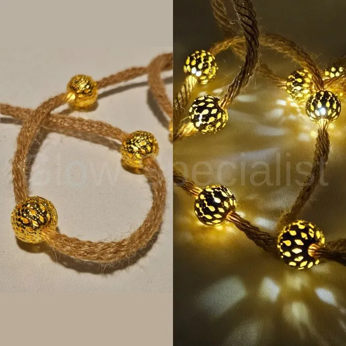 LED ROPE WITH GOLDEN BALLS - WW - 20 LEDS - WITH TIMER