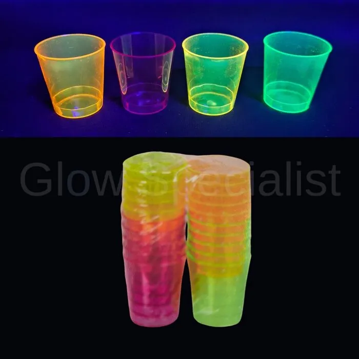 PLASTIC SHOTGLAASJES - UV / BLACKLIGHT - 20 STUKS