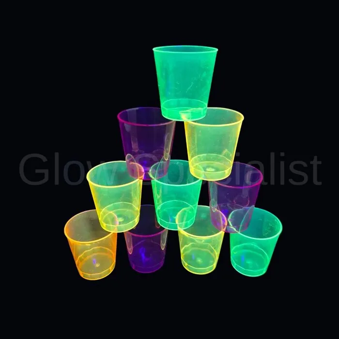 PLASTIC SHOT GLASSES - UV / BLACKLIGHT - PACK OF 20