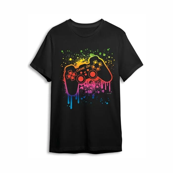 GAME ON - BLACKLIGHT T-SHIRT - BLACK WITH NEON PRINT
