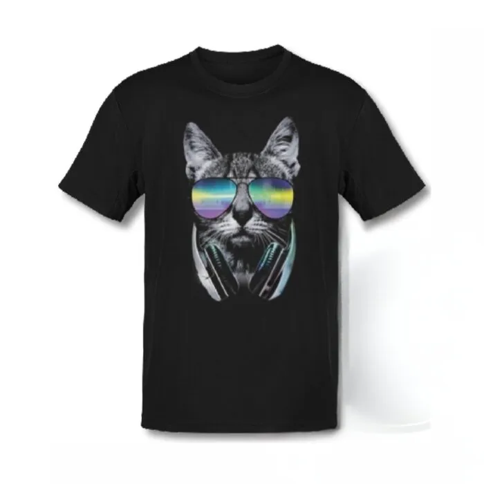 DJ CAT - BLACKLIGHT T-SHIRT - BLACK WITH NEON PRINT