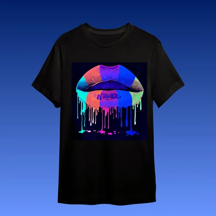 COLOR LIPS - BLACKLIGHT T-SHIRT - BLACK WITH NEON PRINT