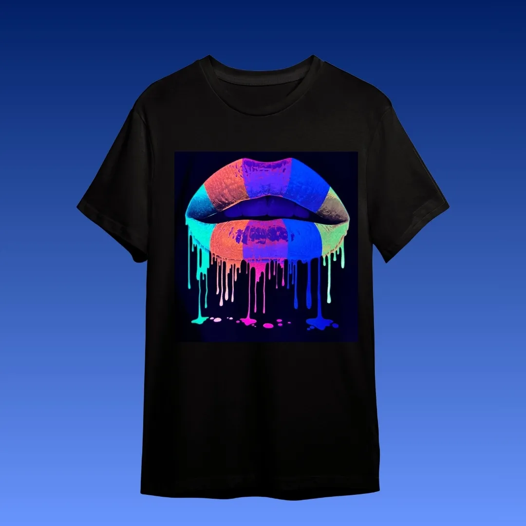 COLOR LIPS – BLACKLIGHT T‑SHIRT – ZWART MET NEON PRINT