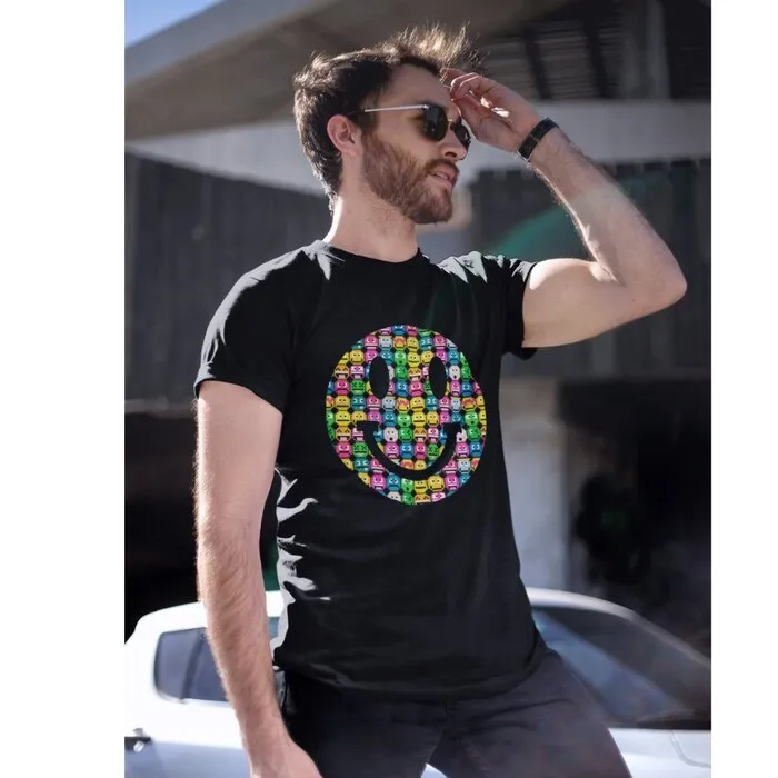 SMILEYS - BLACKLIGHT T-SHIRT - BLACK WITH NEON PRINT