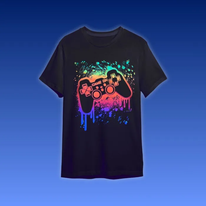 GAME ON - BLACKLIGHT T-SHIRT - BLACK WITH NEON PRINT