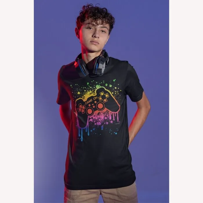 GAME ON - BLACKLIGHT T-SHIRT - ZWART MET NEON PRINT