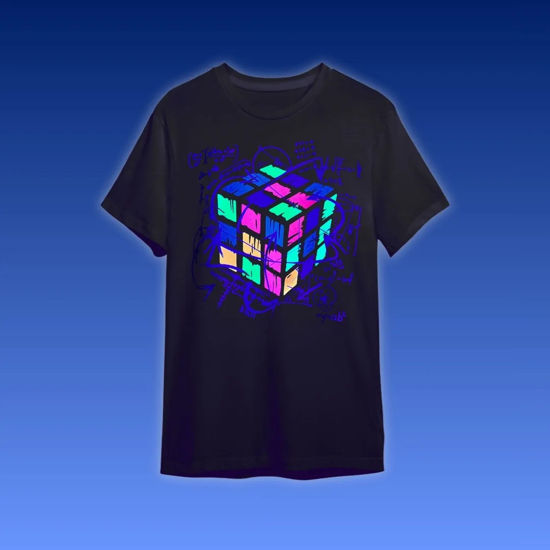 RUBIK TWIST - BLACKLIGHT T-SHIRT - ZWART MET NEON PRINT