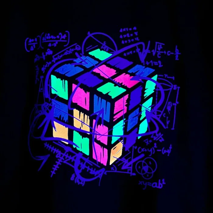 RUBIK TWIST - BLACKLIGHT T-SHIRT - BLACK WITH NEON PRINT