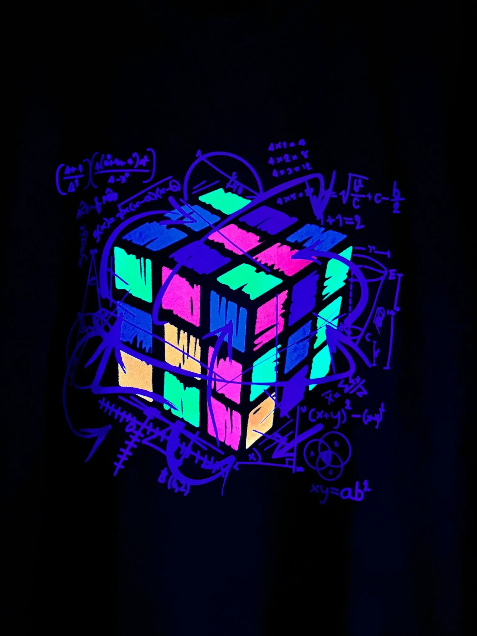 RUBIK TWIST - BLACKLIGHT T-SHIRT - ZWART MET NEON PRINT
