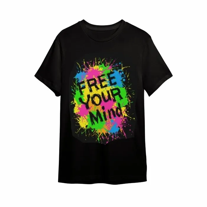 FREE YOUR MIND - BLACKLIGHT T-SHIRT - BLACK WITH NEON PRINTS