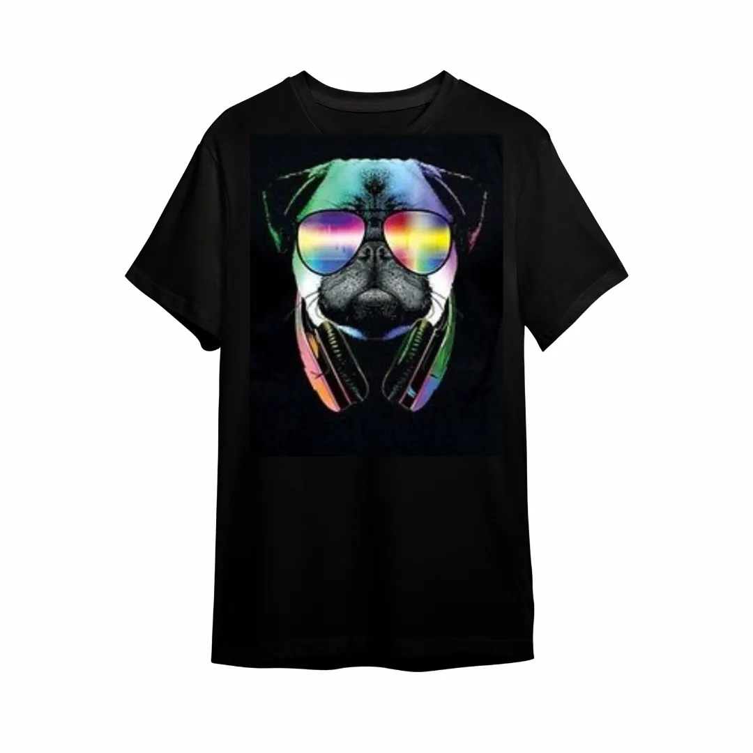 DJ PUG - BLACKLIGHT T-SHIRT - BLACK WITH NEON PRINT