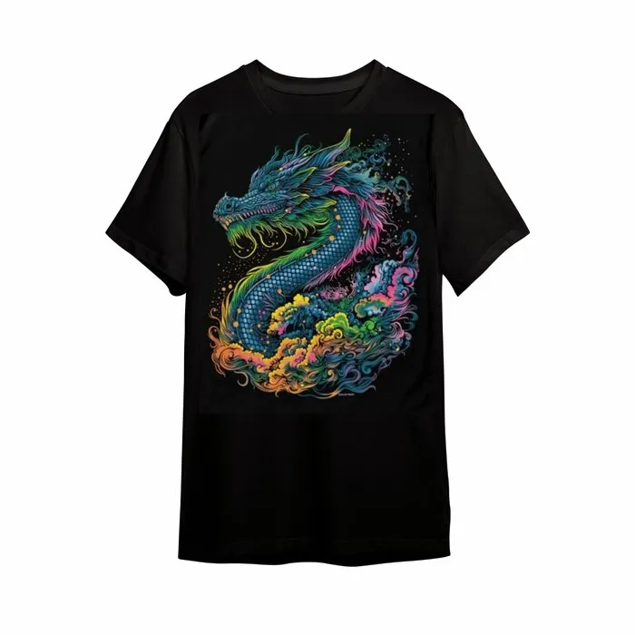 DRAGON - BLACKLIGHT T-SHIRT - BLACK WITH NEON PRINTS