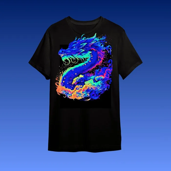 DRAGON - BLACKLIGHT T-SHIRT - BLACK WITH NEON PRINTS