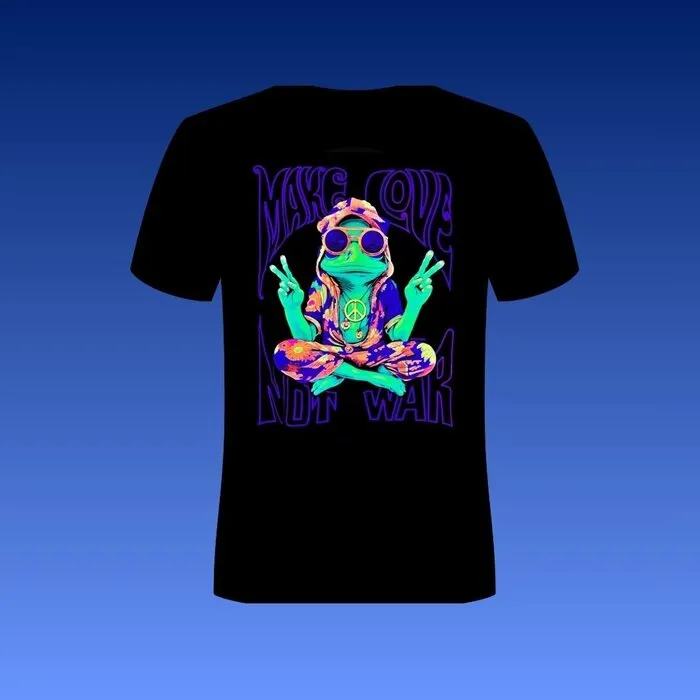MAKE LOVE - BLACKLIGHT T-SHIRT - ZWART MET NEON PRINTS