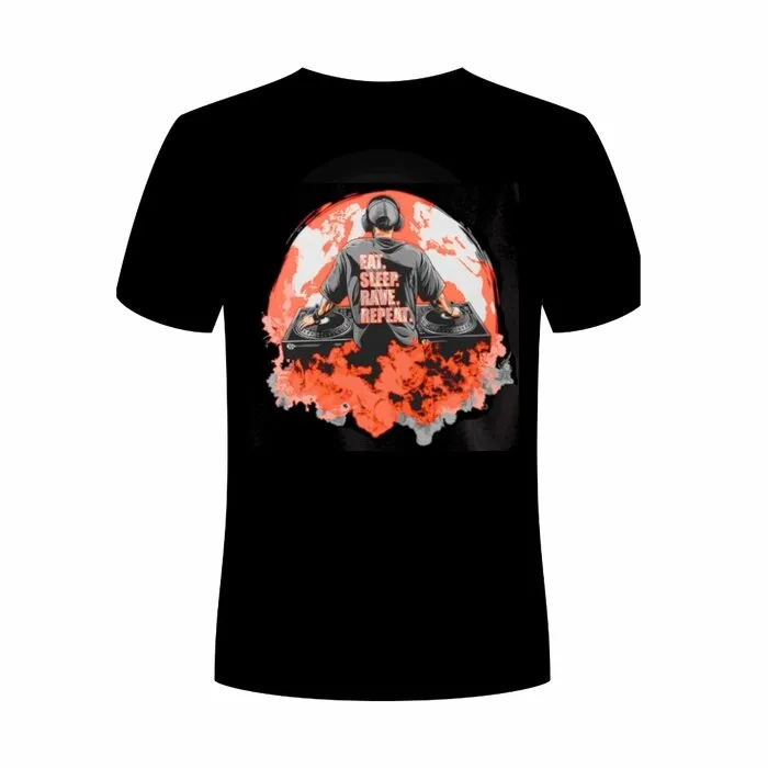 EAT. SLEEP. RAVE. REPEAT. - BLACKLIGHT T-SHIRT - BLACK WITH NEON PRINTS
