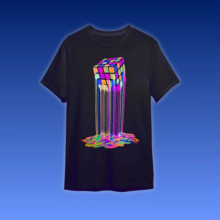 RUBIK DRIP - BLACKLIGHT T-SHIRT - BLACK WITH NEON PRINTS