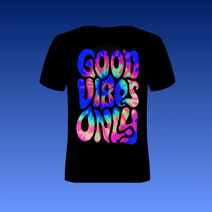 GOOD VIBES ONLY - BLACKLIGHT T-SHIRT - ZWART MET NEON PRINT