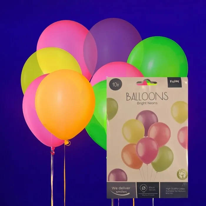 UV NEON BALLONNEN - 30 CM - ASSORTI - 10 STUKS