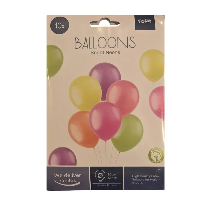 UV NEON BALLOONS - 30 CM - ASSORTED - 10 PIECES