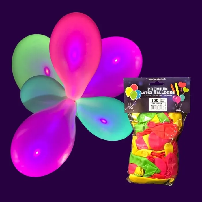 UV LATEX BALLONNEN - NEON MIX - 100 STUKS
