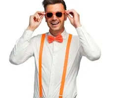 UV ACCESSORY SET - GLASSES, BOW TIE, SUSPENDERS - NEON ORANJE