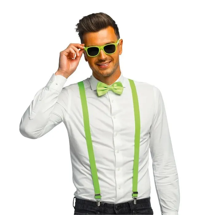 UV ACCESSOIRE SET - BRIL, STRIK, BRETELS - NEON GROEN