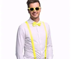 UV ACCESSORY SET - GLASSES, BOW TIE, SUSPENDERS - NEON YELLOW