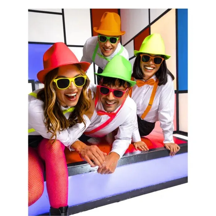 UV ACCESSOIRE SET - BRIL, STRIK, BRETELS - NEON GEEL
