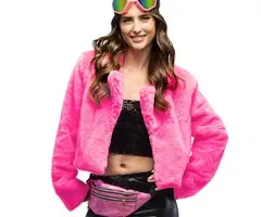 Fluffy neon pink jacket – M/L – women
