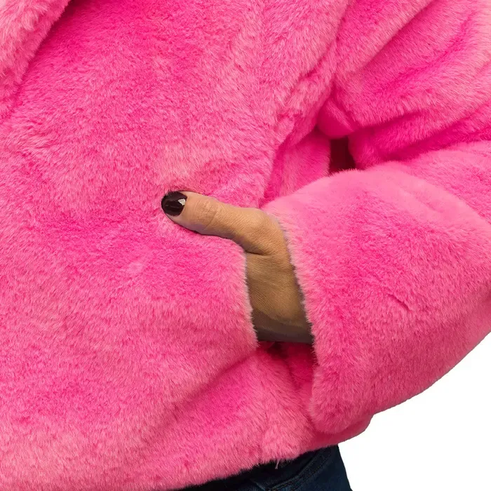 Fluffy neon pink jacket – M/L – women