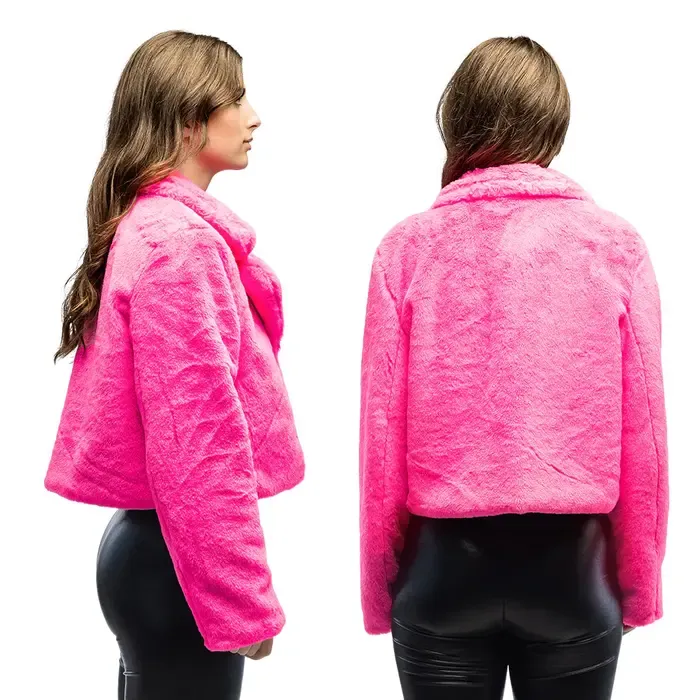 Fluffy neon pink jacket – M/L – women