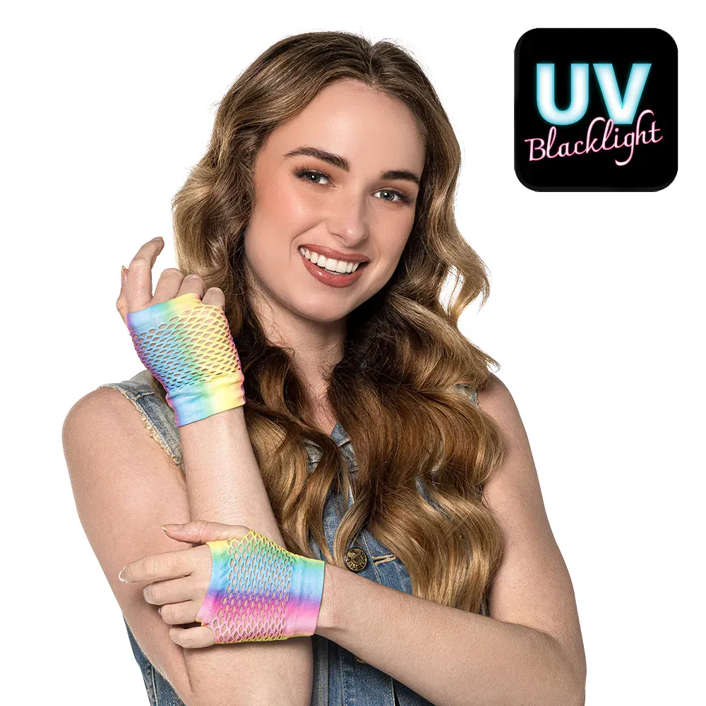 Rainbow fishing net gloves – UV blacklight