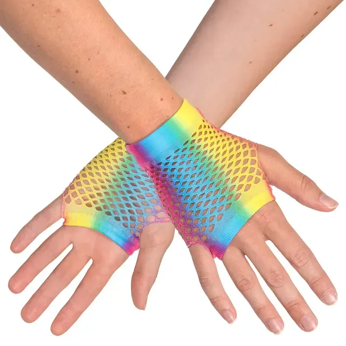 Rainbow fishing net gloves – UV blacklight