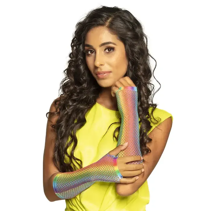 Rainbow fishnet gloves long – Fingerless