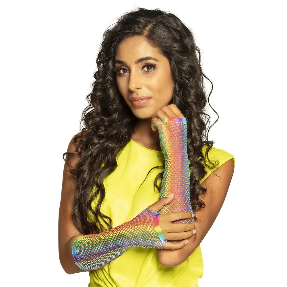 Rainbow fishnet gloves long – Fingerless