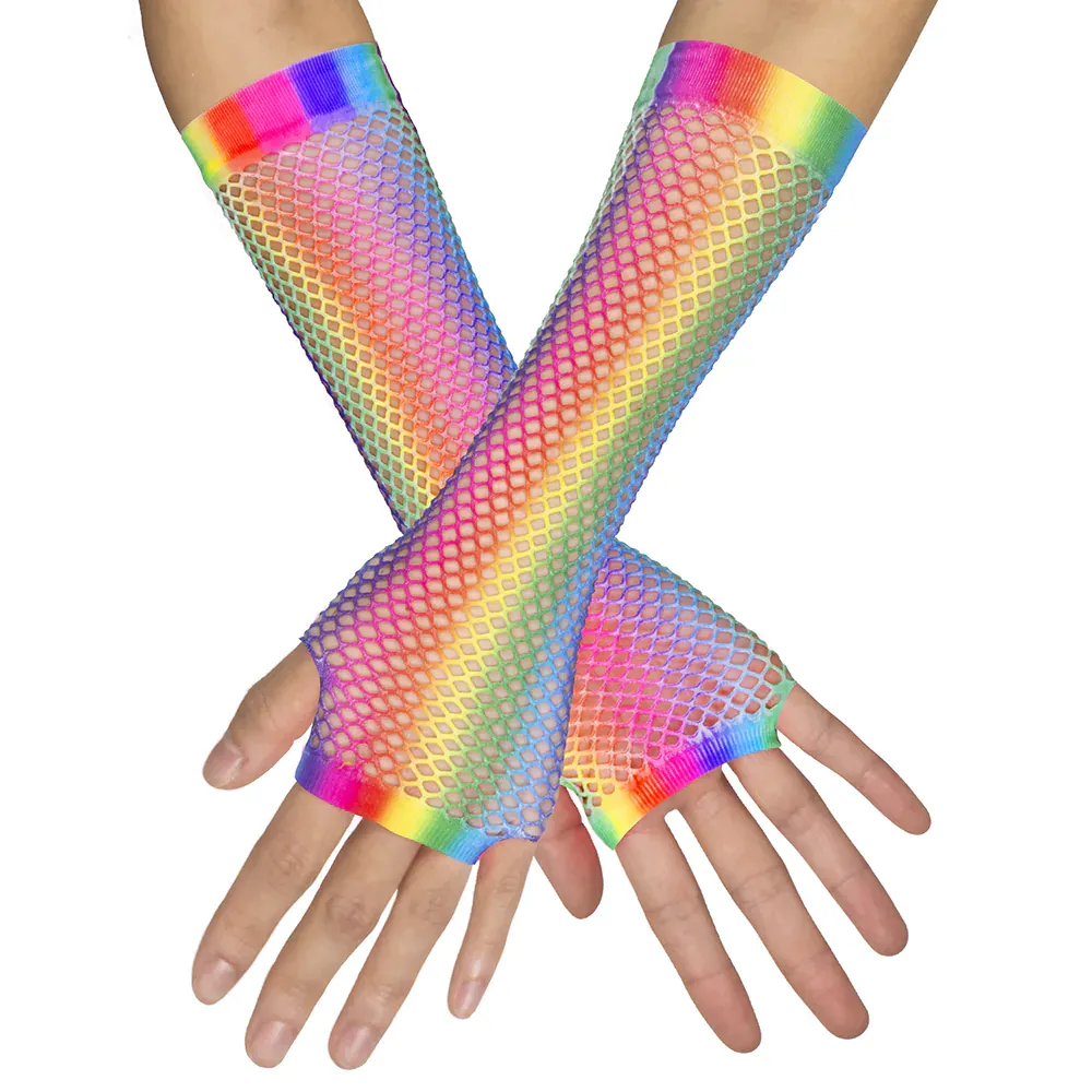 Regenboog visnet handschoenen lang – Vingerloos